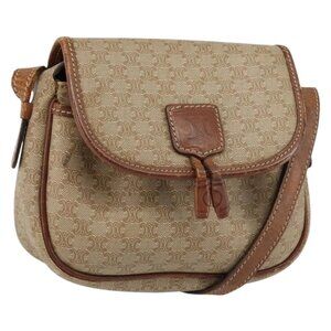 Authentic CELINE Macadam Canvas Shoulder Bag PVC Beige Gold